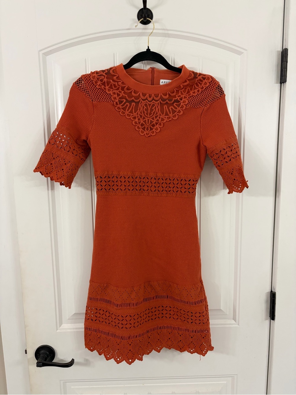Anthropologie Aryessa Orange Crochet-Trim Midi Dress